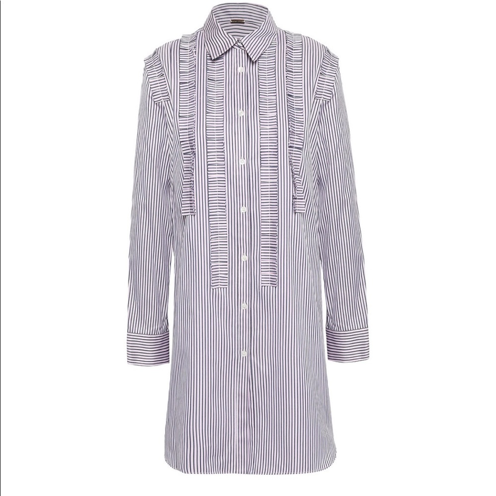 Adam lippes poplin striped ruffled tunic, sz 6, nwt